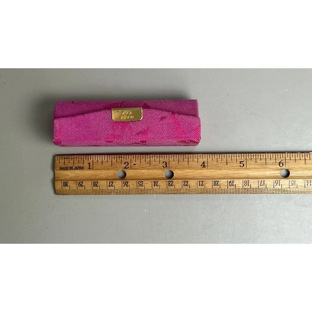 Mary Kay Pink Floral Fabric Lipstick Case Mirror Gold Tone Hardware 3.5